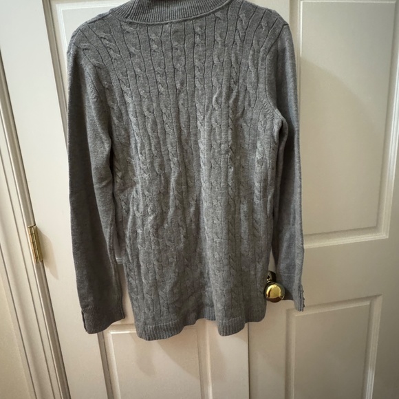 NWT Talbots grey heather cable turtleneck with buttons on sleeves L - Picture 2 of 7